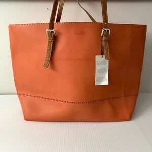 NWT MNG‎ Mango Orange Leather Large Tote Bag